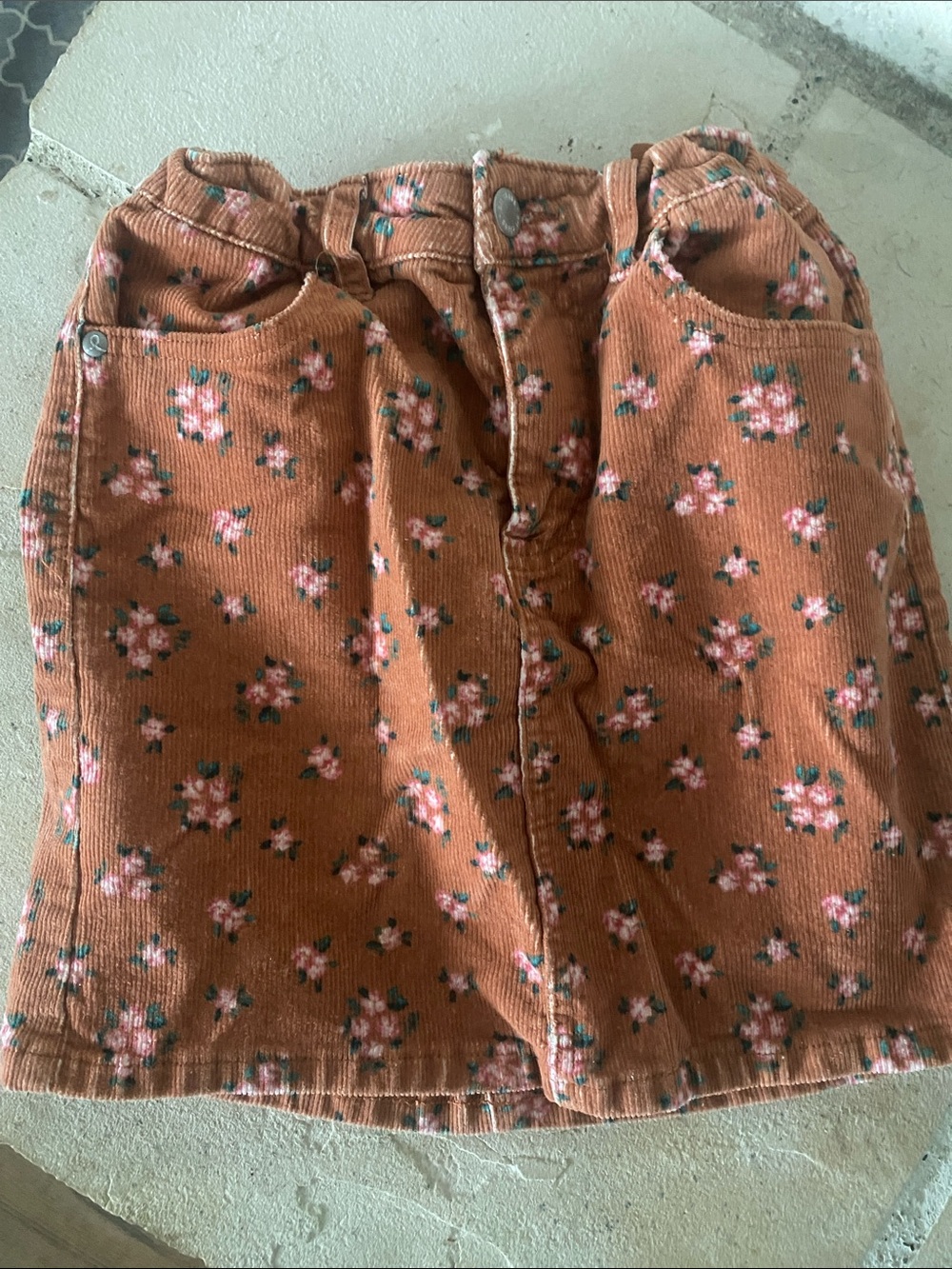 art class Rust Floral Corduroy Mini Skirt with Pink Blossoms